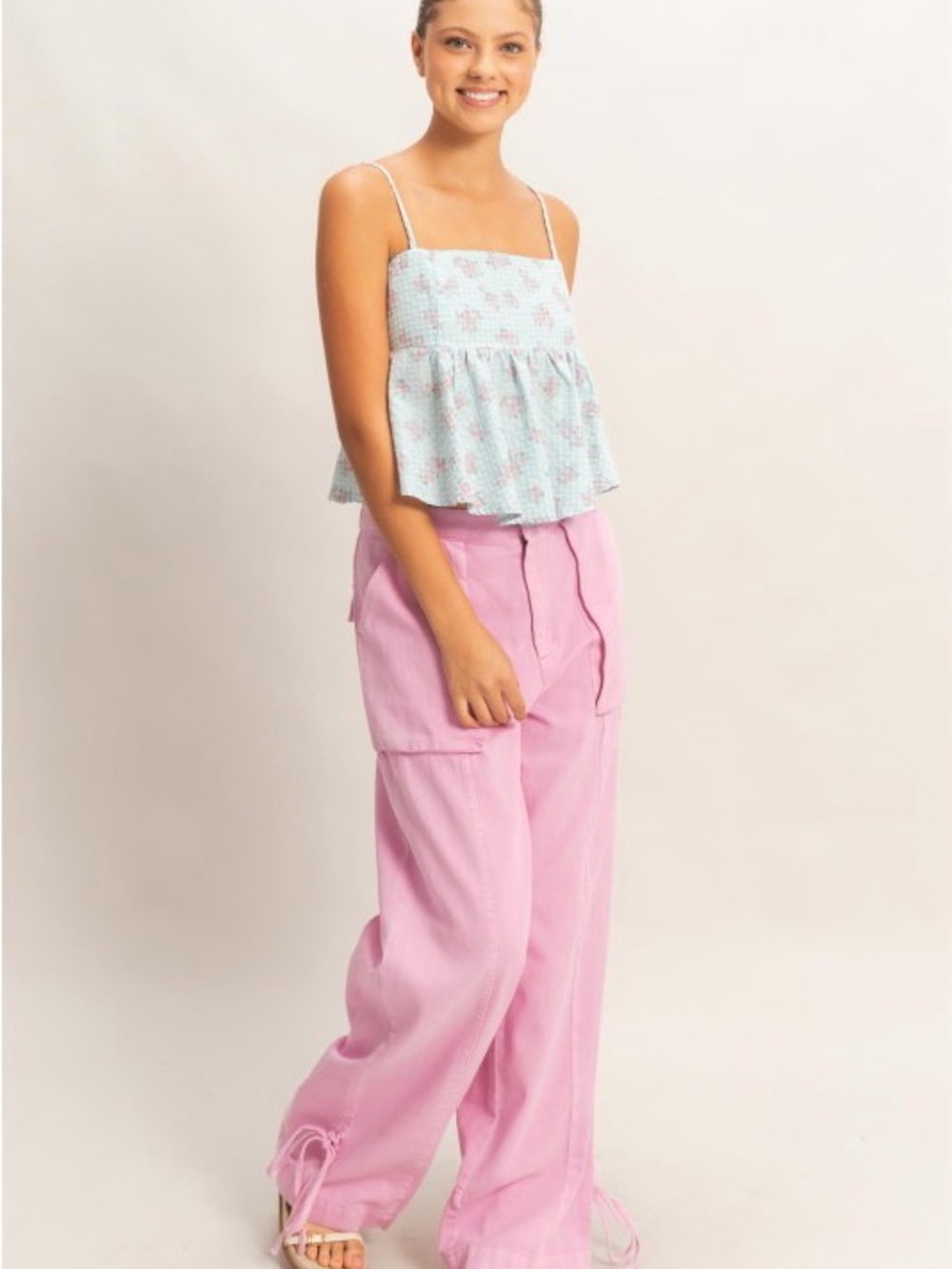 Wide-Leg Pink Cargo Pants - Women's Relaxed Fit Size Small